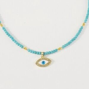 Dark Blue Eye Beaded Necklace (8001)